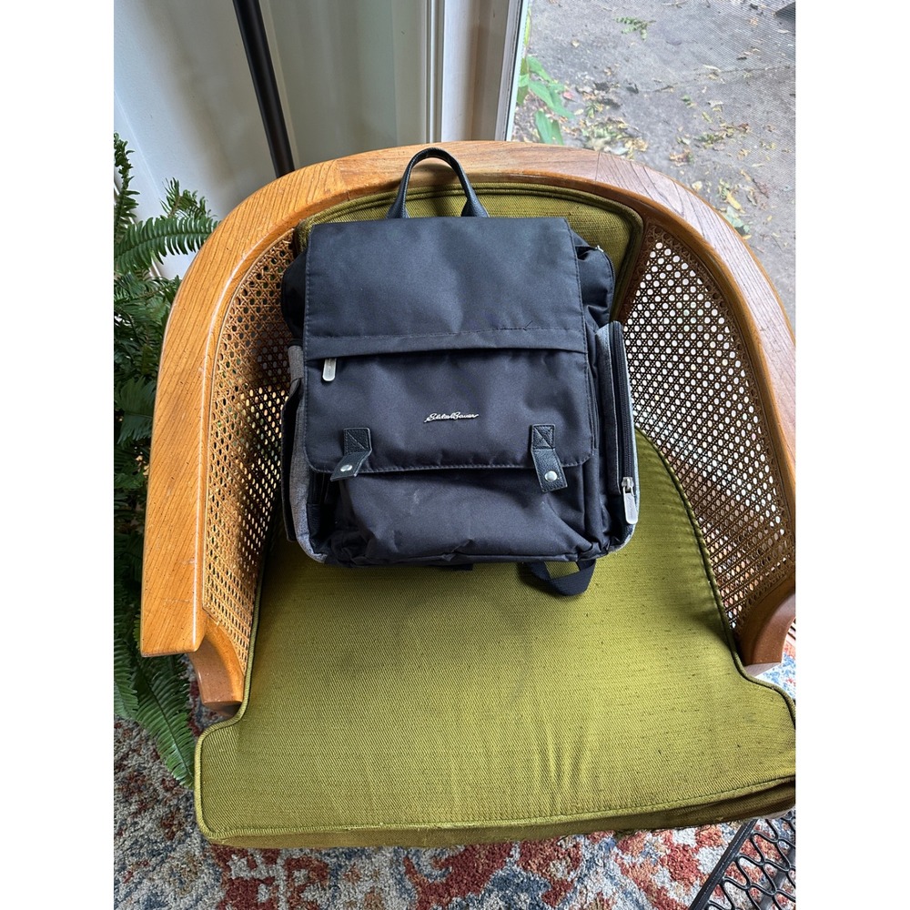 Eddie Bauer Black Gray Backpack Baby Diaper Bag Multi Pocket Travel Pack